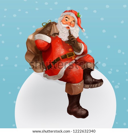 Hand drawn Santa Claus making a silence gesture