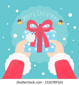 Hand drawn Santa claus hand presents gifts Merry Christmas text background