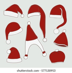 hand drawn santa claus red hat set