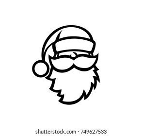 Hand drawn santa clause with beard and mustache, merry christmas text, holidays, vector illustration