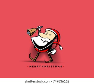 Hand drawn santa clause with bell, merry christmas text, holidays, vector illustration