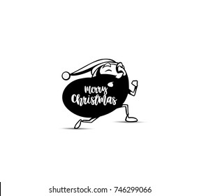Hand drawn santa clause with gift bag, merry christmas text, celebration, holiday, vector illustration