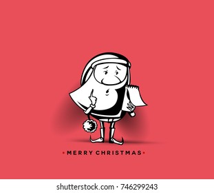 Hand drawn santa clause, merry christmas text, celebration, holiday, vector illustration