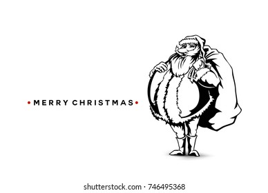 Hand drawn santa clause, merry christmas text, celebration, holiday, vector illustration
