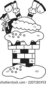 Hand Drawn Santa falls down the chimney illustration isolated on background