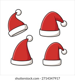 coleção de chapéu de Papai Noel desenhada à mão em várias poses arte vetorial isolada no fundo branco