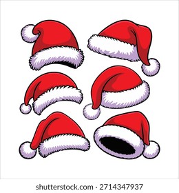 coleção de chapéu de Papai Noel desenhada à mão em várias poses arte vetorial isolada no fundo branco