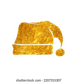 Hand drawn Santa hat icon in gold foil texture vector illustration