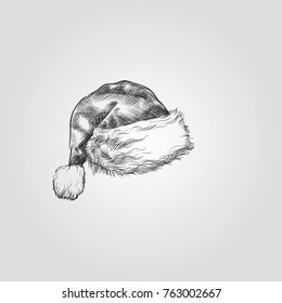 Hand Drawn Santa Hat Sketch Symbol isolated on white background. Christmas hat Vector In Trendy Style