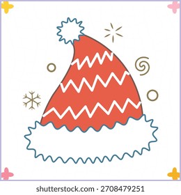Desenhado à Mão Santa Hat Vetor Ilustração Doodle Clipart