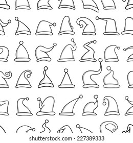 Hand drawn Santa hats. Seamless pattern. 