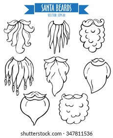 Hand drawn santa mustache and beards. Christmas elements for your holiday design in contour style