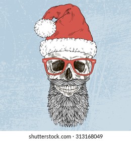 hand drawn Santa skull, Merry Christmas design