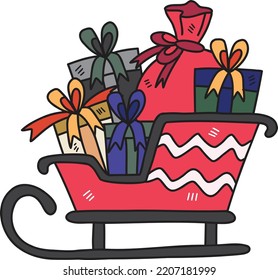 Hand Drawn Santa sleigh and gifts illustration isolated on background