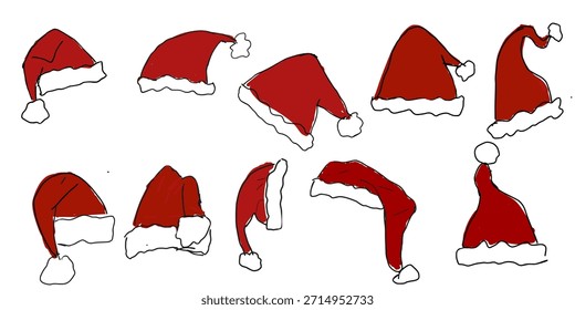 Chapéu de Papai Noel desenhado à mão, vetor, chapéu de Natal. 