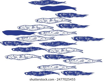 Hand Drawn Sardines illustration on white background