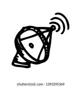 Hand Drawn satellite dish doodle. Sketch style icon. Decoration element. Isolated on white background. Flat design. Vector illustration.
