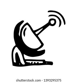 Hand Drawn satellite dish doodle. Sketch style icon. Decoration element. Isolated on white background. Flat design. Vector illustration.