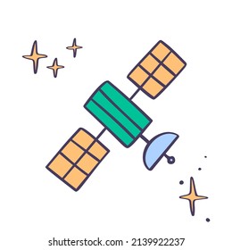 Satélite dibujado a mano aislado en fondo blanco. Ilustración del vector EPS10