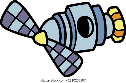 Hand Drawn satellites floating in space illustration isolated on background