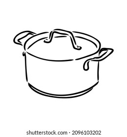 Hand Drawn Saucepan Sketch Symbol. Vector Pot Element In Trendy Style.