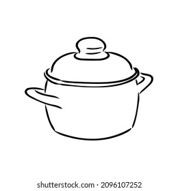 Hand Drawn Saucepan Sketch Symbol. Vector Pot Element In Trendy Style.