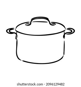 Hand Drawn Saucepan Sketch Symbol. Vektor-Pot-Element im trendigen Stil.