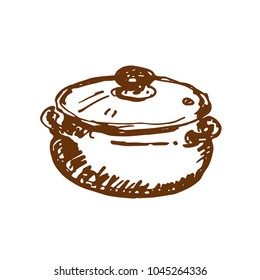 Hand drawn saucepan. Sketch, vector illustration.