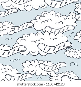 Hand Drawn sausage with clouds Doodle card. Illustrations Drawing Vector Sketch for textile, print, postcard, text, invitation, poster, background, book, t-shirt, wallpaper