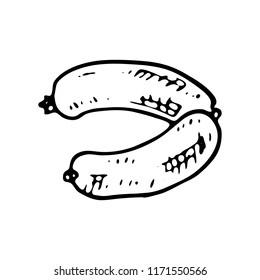 Hand drawn sausage doodle. Sketch food and drink, icon. Decoration element. Isolated on white background. Vector illustration.