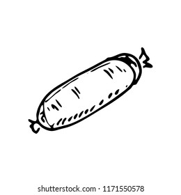 Hand drawn sausage doodle. Sketch food and drink, icon. Decoration element. Isolated on white background. Vector illustration.