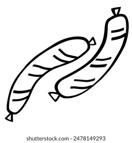 Hand Drawn Sausage in doodle style isolated on a white background. Doodle Vector Sketch Illustration