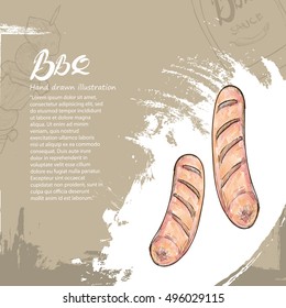 hand drawn sausage grill with barbecue and grill concept. barbecue and grill background design