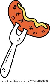 Hand Drawn Sausage pierced by a fork illustration isolated on background