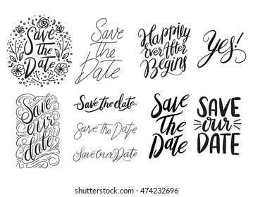 Hand Drawn Save the Date Type Collection in Vector 