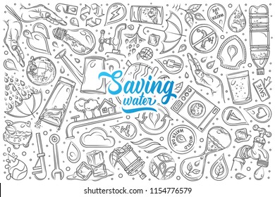 Hand drawn saving water set doodle vector background