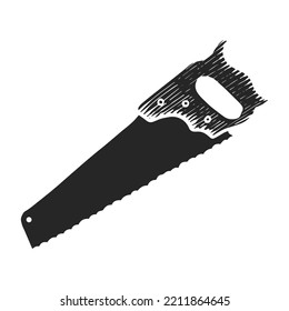 Hand drawn hand saw icon woodworking tool vector illustration