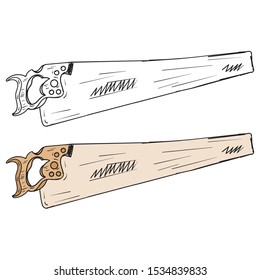 hand drawn saw. vector sawing tool. carpenter tool saw tool. sketch hand saw