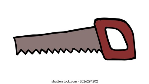 Hand drawn saw. Vector sawing tool. Carpenter tool saw tool. Sketch hand saw. Handsaw, hand drawn doodle sketch in pop art style, vector illustration.