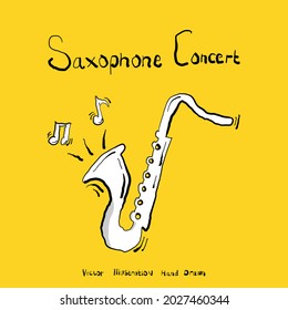 Hand drawn Saxophone simple design. Saxophone with melody vector illustration