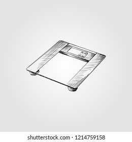 Hand Drawn Scales Sketch Symbol isolated on white background. Vector Scales In Trendy Style. Accessories and sport equipment hand drawing sketches elements