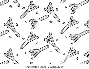 Hand drawn Scallion stem outline vector background. Wall decoration, wrapping paper, editable