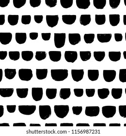 Hand drawn scallop seamless pattern. Ink illustration. Brush strokes. Geometric pattern for wrapping paper. Monochrome design.