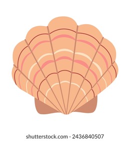 Hand drawn Scallop Seashell. Cartoon style flat illustration seashell isolated on white background. Vector illustration