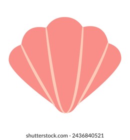 Hand drawn Scallop Seashell. Cartoon style flat illustration seashell isolated on white background. Vector illustration