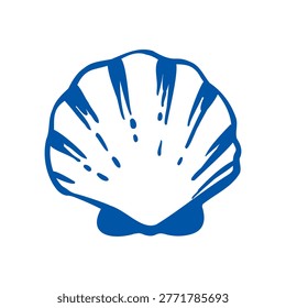 Hand drawn scallop shell in trendy doodle outline style. Minimal marine line art isolated element. Perfect for coastal design, packaging, branding and summer visuals.