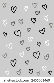 Hand drawn Scandi styled heart pattern design background