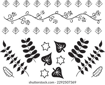 Hand drawn scandinavian botanical layout set