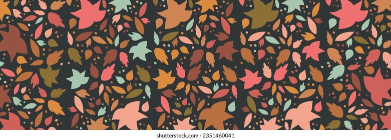 Hand drawn scandinavian nordic abstract pattern fashionable template for print abstract colorful Hijab rectangle Scarf Design with fall season colors leaves classic and modern vector dark background