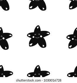 Hand drawn scandinavian trend seamless pattern black and white star nursery kids smile characters happy
